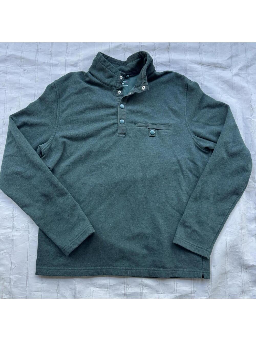 Untuckit Sweater Men's Large L Snap Button Fleece 1/4 Pullover Green Mock Neck